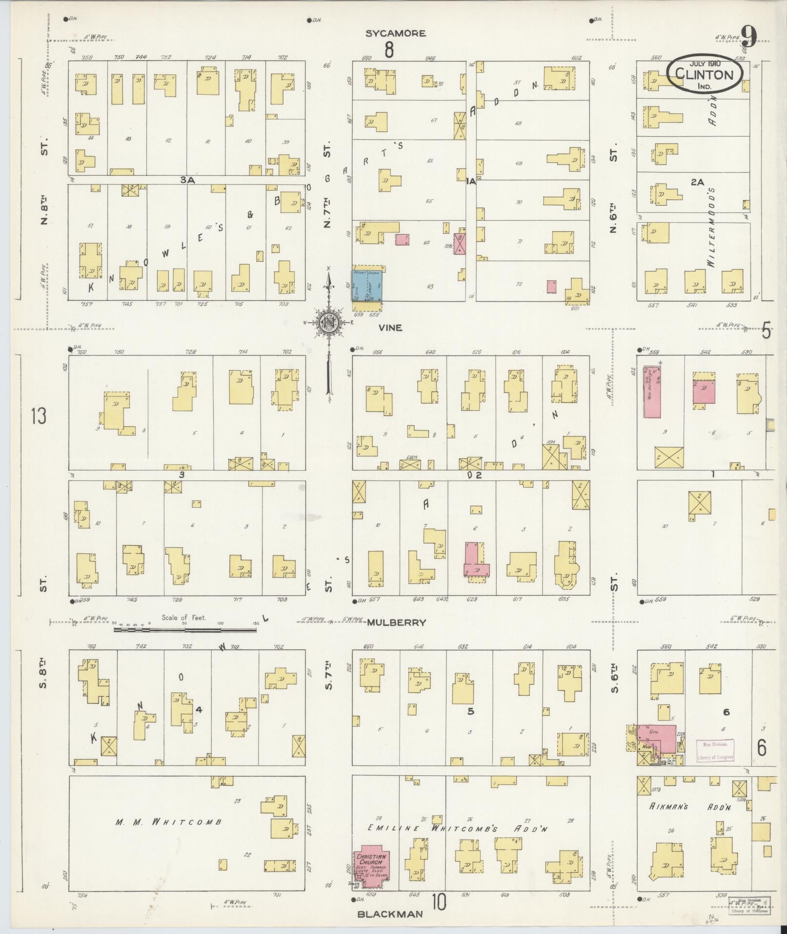 Sanborn Fire Insurance Map from Clinton, Vermillion County, Indiana (1910), Sheet #0009 - Historic Sanborn Fire Insurance Map Print, vintage old map wall art, antique decor, genealogy gift, Indiana Indiana map