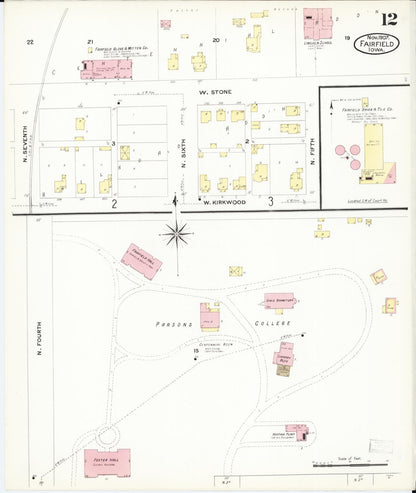 Sanborn Fire Insurance Map from Fairfield, Jefferson County, Iowa (1907), Sheet #0012 - Historic Sanborn Fire Insurance Map Print