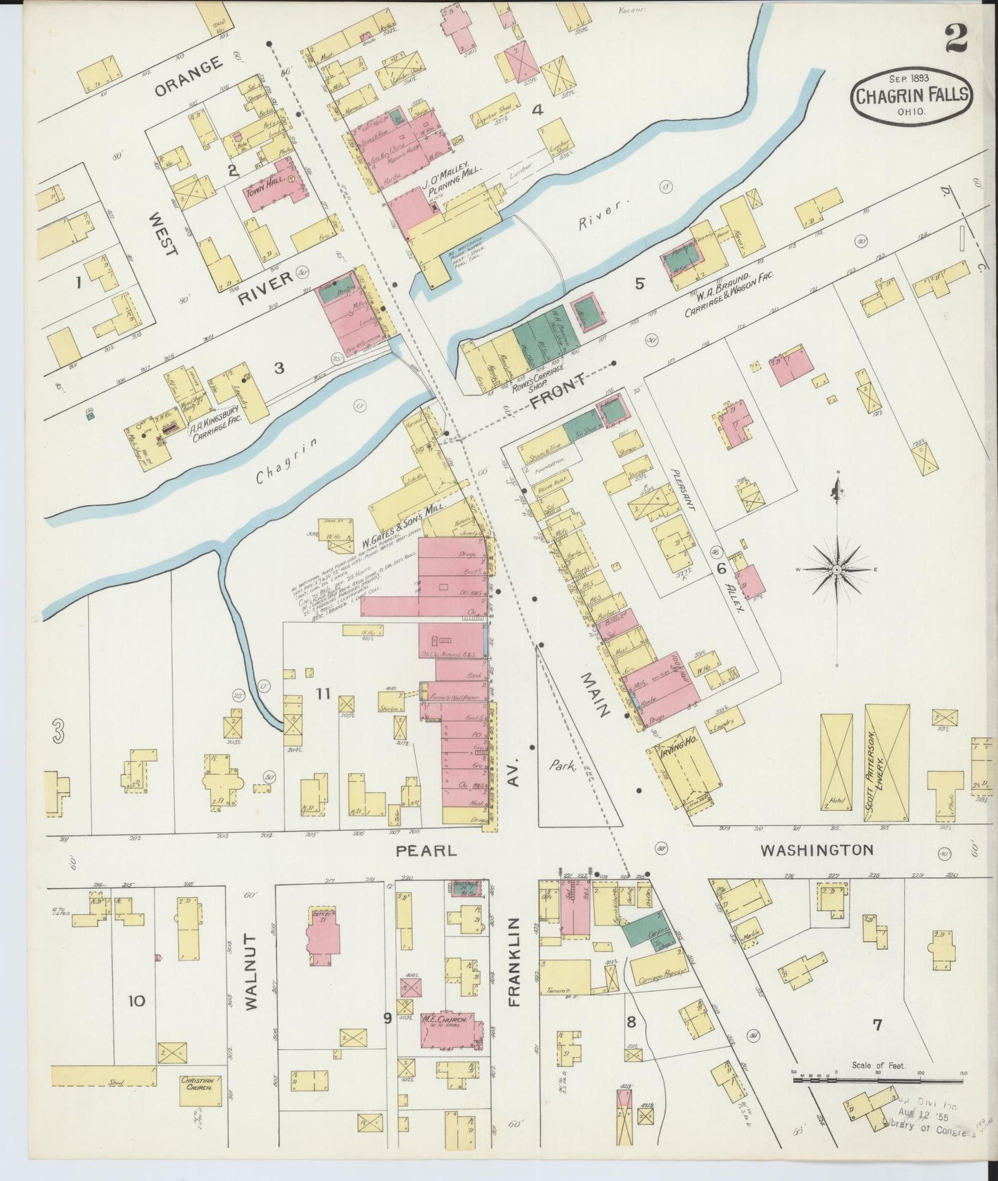 Sanborn Fire Insurance Map from Chagrin Falls, Cuyahoga County, Ohio (1893), Sheet #0002 - Historic Sanborn Fire Insurance Map Print, vintage old map wall art, antique decor, genealogy gift, Ohio Ohio map