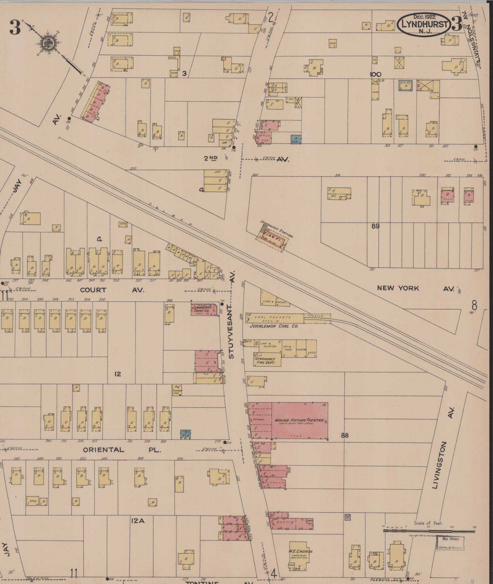 Sanborn Fire Insurance Map from Lyndhurst, Bergen County, New Jersey (1922), Sheet #0003 - Historic Sanborn Fire Insurance Map Print, vintage old map wall art, antique decor, genealogy gift, New Jersey New Jersey map