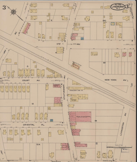 Sanborn Fire Insurance Map from Lyndhurst, Bergen County, New Jersey (1922), Sheet #0003 - Historic Sanborn Fire Insurance Map Print, vintage old map wall art, antique decor, genealogy gift, New Jersey New Jersey map