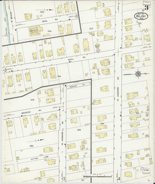 Sanborn Fire Insurance Map from Biloxi, Harrison County, Mississippi (1914), Sheet #0003 - Historic Sanborn Fire Insurance Map Print, vintage old map wall art, antique decor, genealogy gift, Mississippi Mississippi map