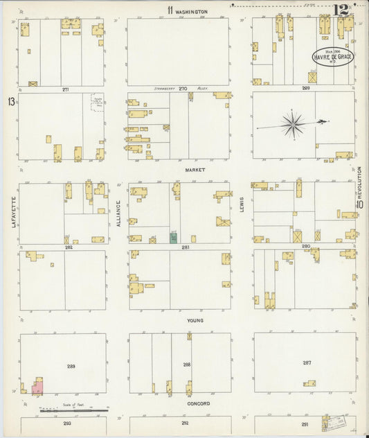 Sanborn Fire Insurance Map from Havre De Grace, Harford County, Maryland (1904), Sheet #0012 - Historic Sanborn Fire Insurance Map Print, vintage old map wall art
