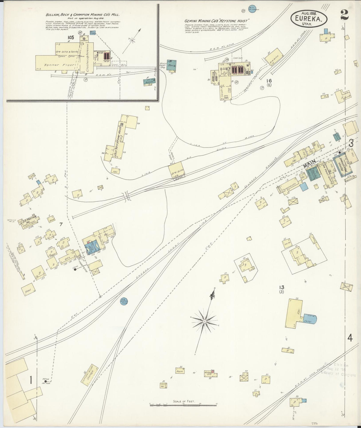 Sanborn Fire Insurance Map from Eureka, Juab County, Utah (1898), Sheet #0002 - Historic Sanborn Fire Insurance Map Print, vintage old map wall art, antique decor, genealogy gift, Utah Utah map