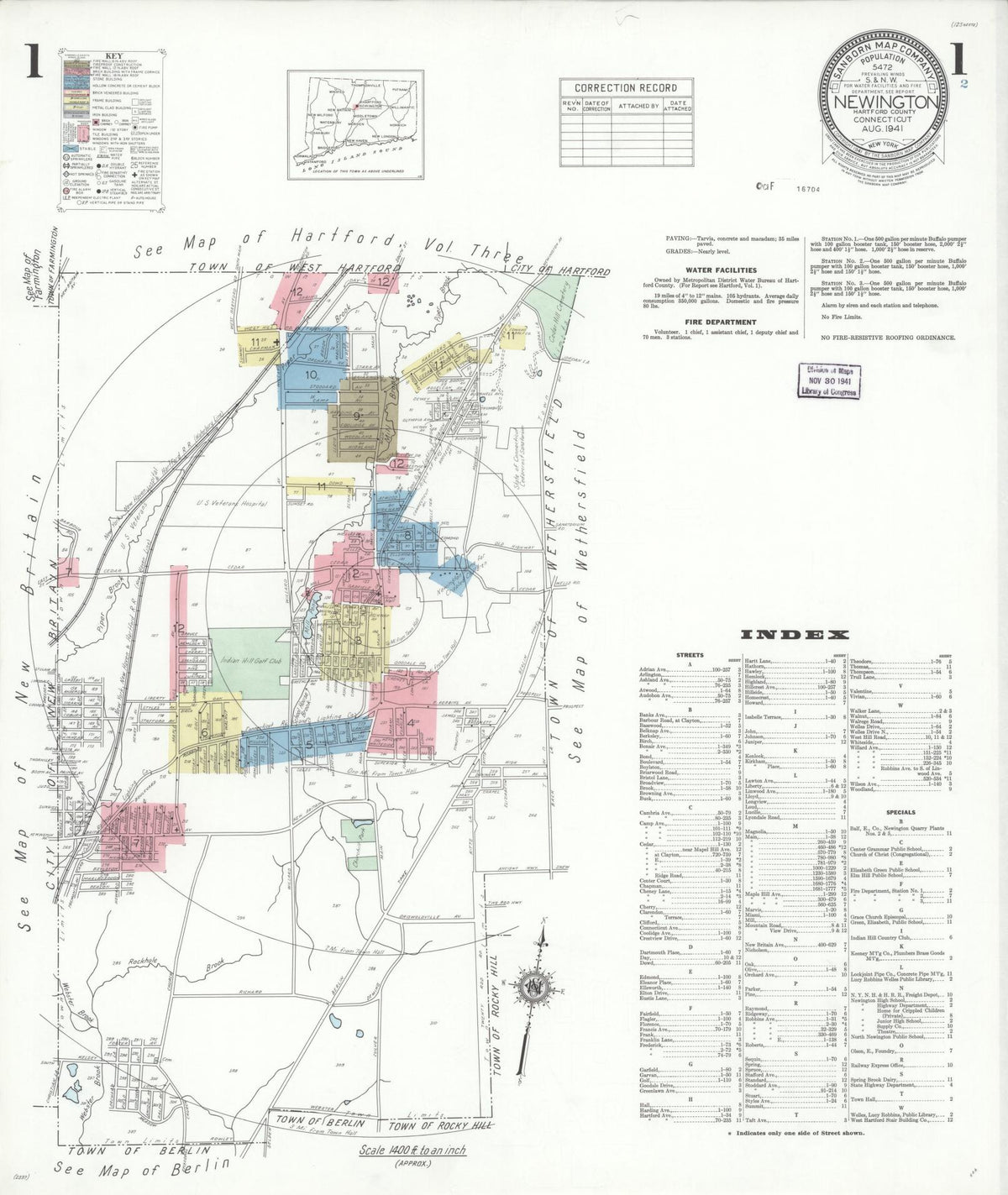 Sanborn Fire Insurance Map from Newington, Hartford County, Connecticut (1941), Sheet #0001 - Historic Sanborn Fire Insurance Map Print, vintage old map wall art, antique decor, genealogy gift, Connecticut Connecticut map