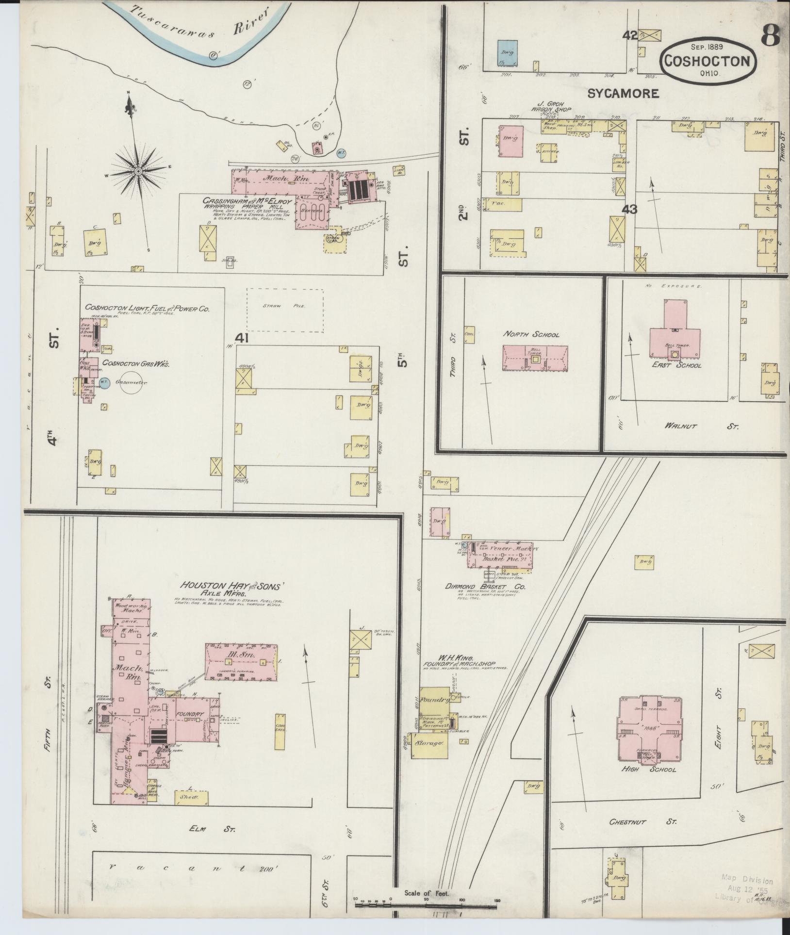Sanborn Fire Insurance Map from Coshocton, Coshocton County, Ohio (1889), Sheet #0008 - Historic Sanborn Fire Insurance Map Print, vintage old map wall art, antique decor, genealogy gift, Ohio Ohio map