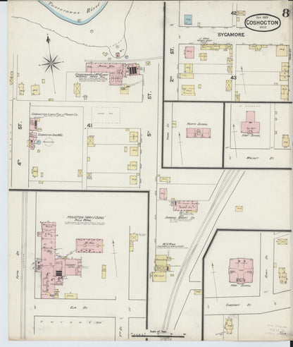 Sanborn Fire Insurance Map from Coshocton, Coshocton County, Ohio (1889), Sheet #0008 - Historic Sanborn Fire Insurance Map Print, vintage old map wall art, antique decor, genealogy gift, Ohio Ohio map