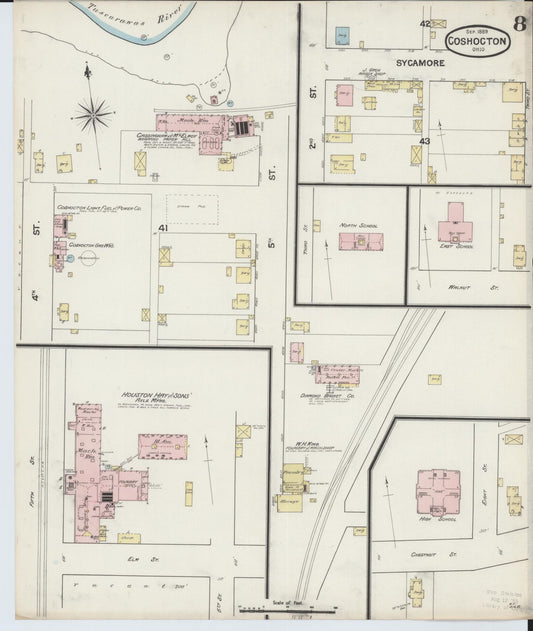 Sanborn Fire Insurance Map from Coshocton, Coshocton County, Ohio (1889), Sheet #0008 - Historic Sanborn Fire Insurance Map Print, vintage old map wall art, antique decor, genealogy gift, Ohio Ohio map