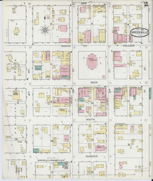 Sanborn Fire Insurance Map from Greenville, Bond County, Illinois (1893), Sheet #0002 - Historic Sanborn Fire Insurance Map Print, vintage old map wall art, antique decor, genealogy gift, Illinois Illinois map