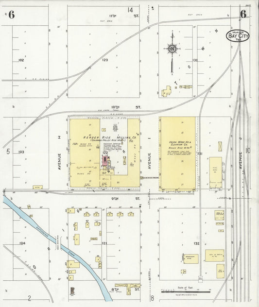 Sanborn Fire Insurance Map from Bay City, Matagorda County, Texas (1926), Sheet #0006 - Historic Sanborn Fire Insurance Map Print, vintage old map wall art, antique decor, genealogy gift, Texas Texas map