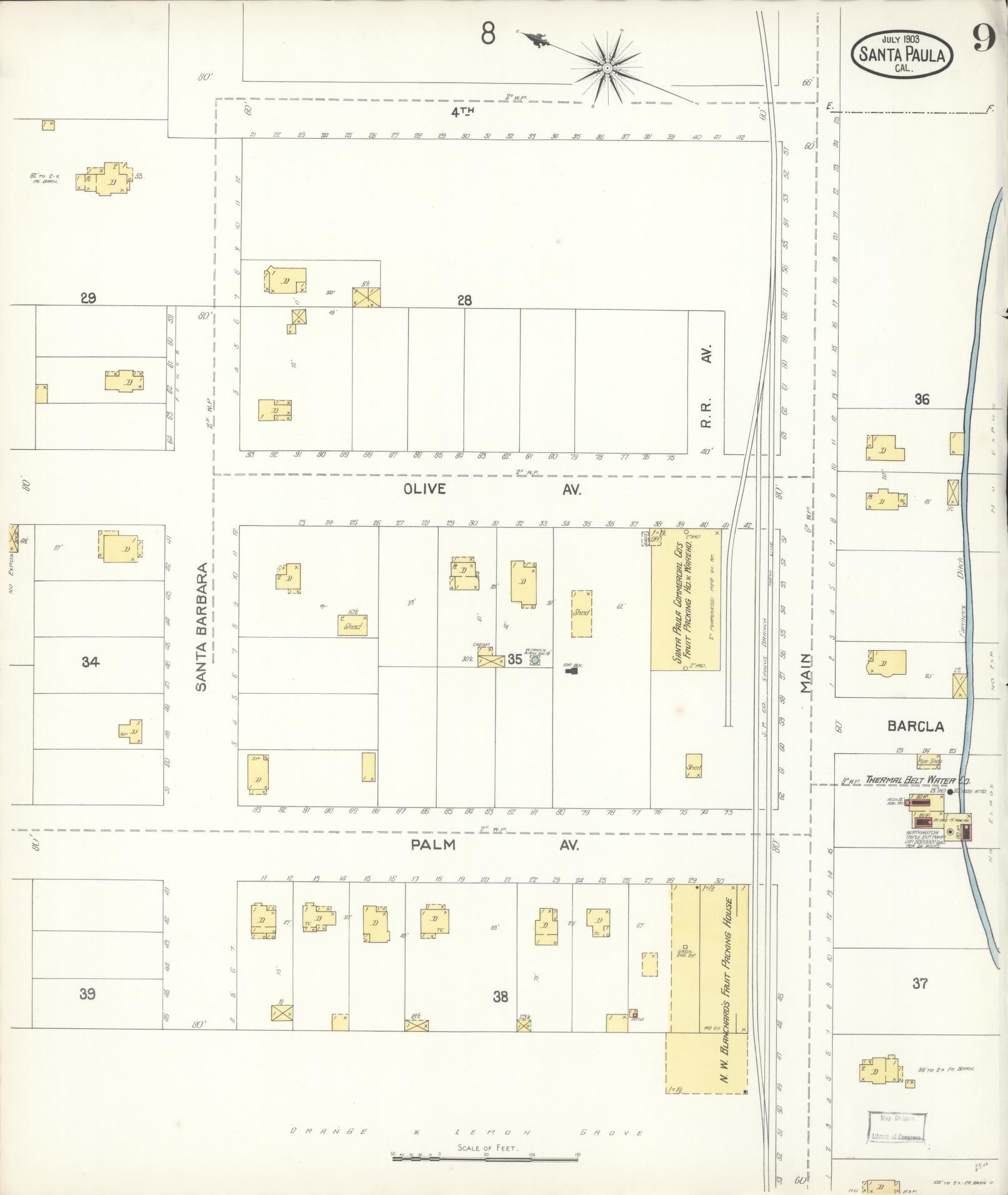 Sanborn Fire Insurance Map from Santa Paula, Ventura County, California (1903), Sheet #0009 - Complete Map Set gallery image, historic Sanborn map, vintage wall art, California California