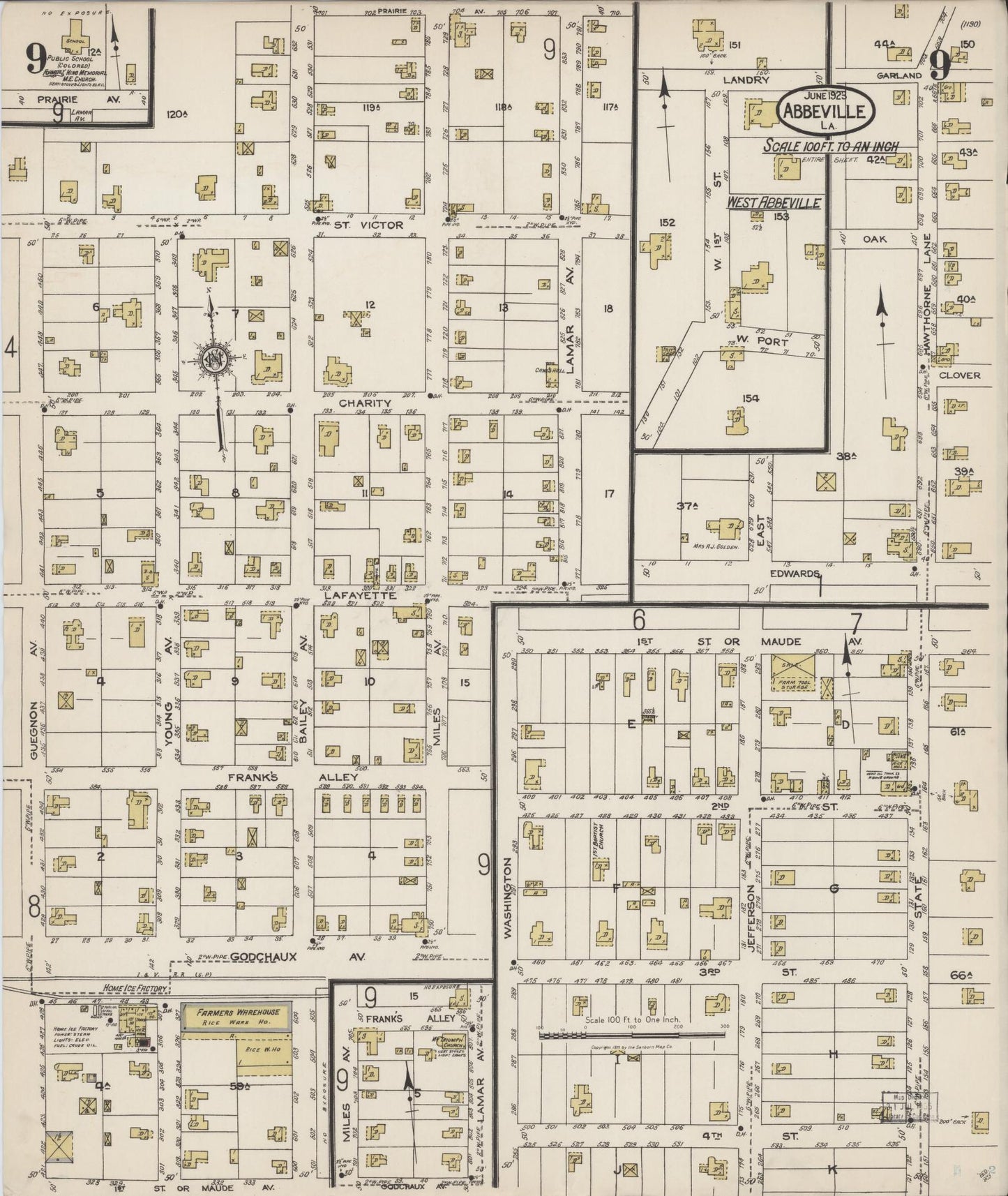 Sanborn Fire Insurance Map from Abbeville, Vermilion Parish, Louisiana (1923), Sheet #0009 - Historic Sanborn Fire Insurance Map Print, vintage old map wall art, antique decor, genealogy gift, Louisiana Louisiana map