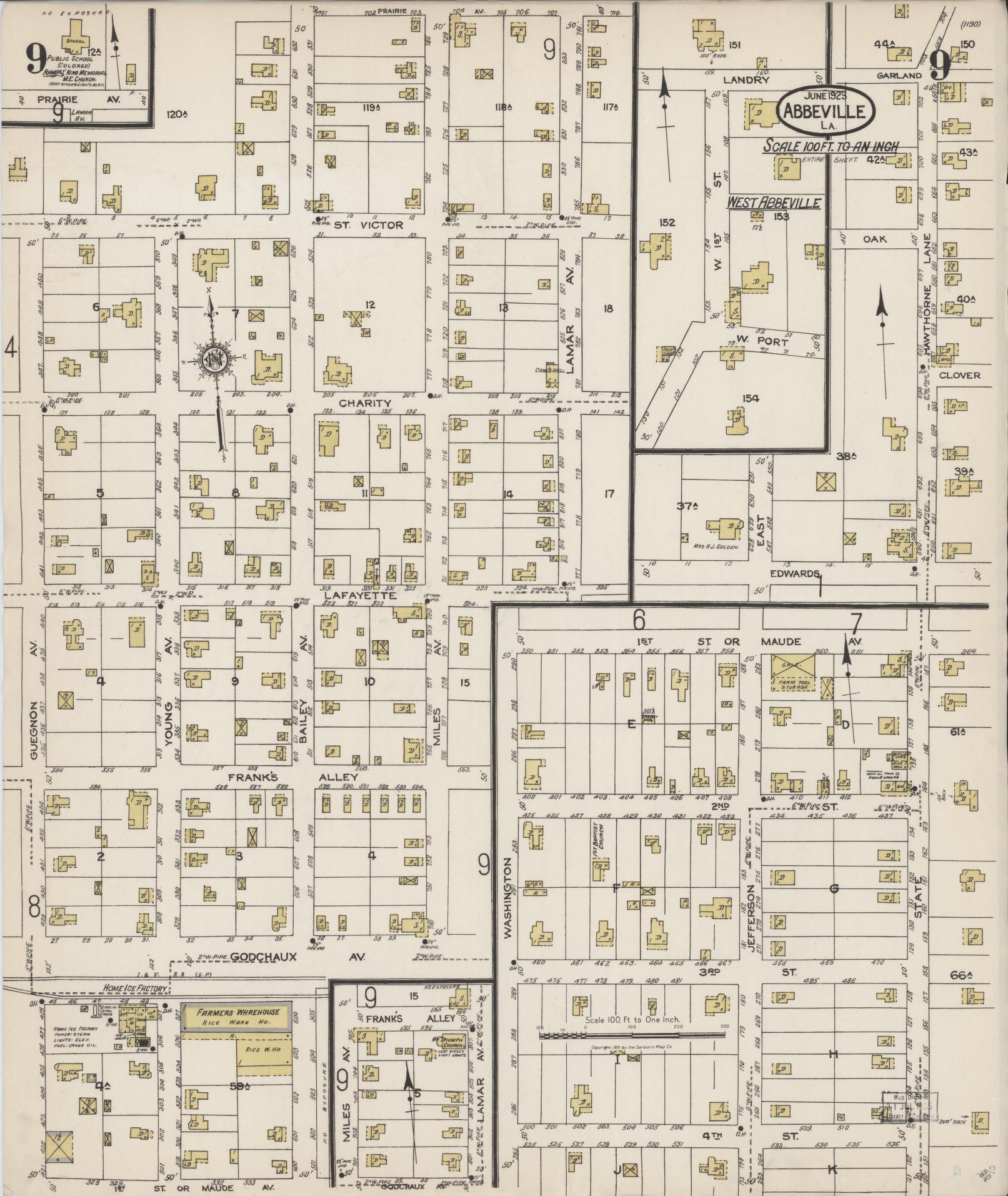 Sanborn Fire Insurance Map from Abbeville, Vermilion Parish, Louisiana (1923), Sheet #0009 - Historic Sanborn Fire Insurance Map Print, vintage old map wall art, antique decor, genealogy gift, Louisiana Louisiana map