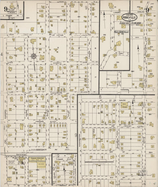 Sanborn Fire Insurance Map from Abbeville, Vermilion Parish, Louisiana (1923), Sheet #0009 - Historic Sanborn Fire Insurance Map Print, vintage old map wall art, antique decor, genealogy gift, Louisiana Louisiana map