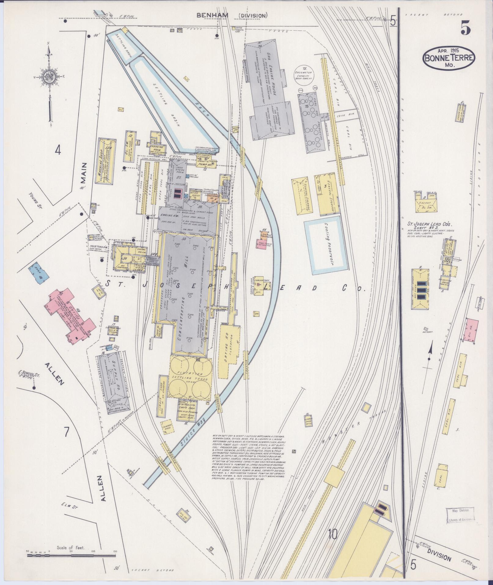 Sanborn Fire Insurance Map from Bonne Terre, Saint Francois County, Missouri (1915), Sheet #0005 - Historic Sanborn Fire Insurance Map Print, vintage old map wall art, antique decor, genealogy gift, Missouri Missouri map