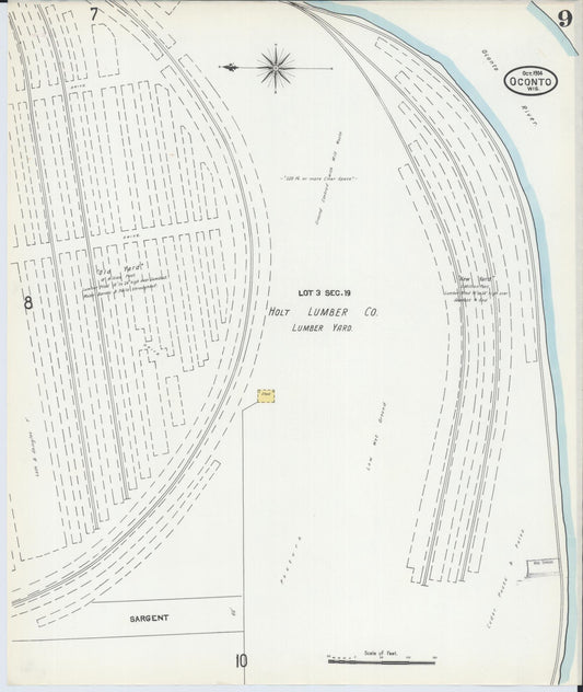 Sanborn Fire Insurance Map from Oconto, Oconto County, Wisconsin (1904), Sheet #0009 - Historic Sanborn Fire Insurance Map Print, vintage old map wall art, antique decor, genealogy gift, Wisconsin Wisconsin map