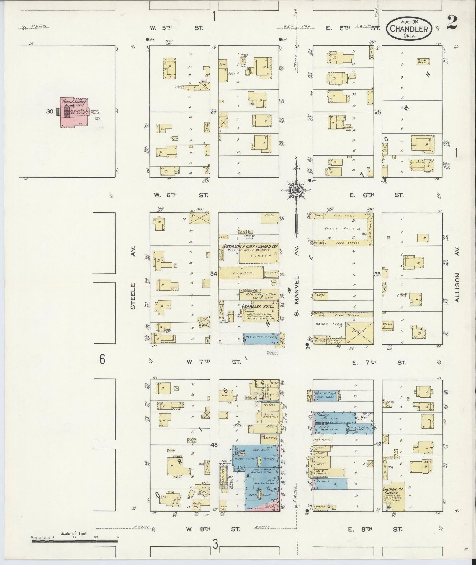 Sanborn Fire Insurance Map from Chandler, Lincoln County, Oklahoma (1914), Sheet #0002 - Historic Sanborn Fire Insurance Map Print, vintage old map wall art, antique decor, genealogy gift, Oklahoma Oklahoma map