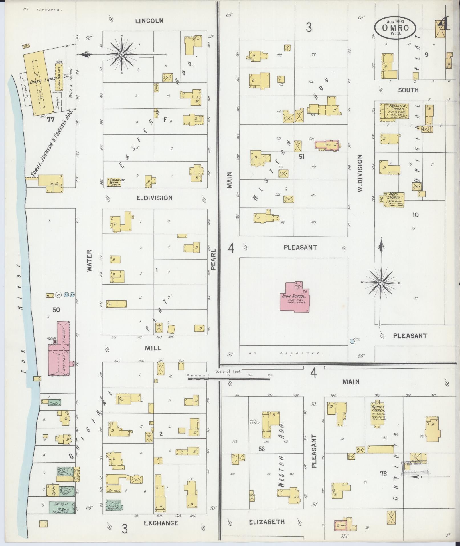 Sanborn Fire Insurance Map from Omro, Winnebago County, Wisconsin (1900), Sheet #0004 - Complete Map Set gallery image, historic Sanborn map, vintage wall art, Wisconsin Wisconsin