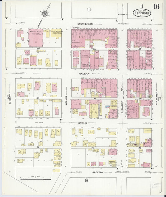 Sanborn Fire Insurance Map from Freeport, Stephenson County, Illinois (1910), Sheet #0016 - Historic Sanborn Fire Insurance Map Print, vintage old map wall art, antique decor, genealogy gift, Illinois Illinois map