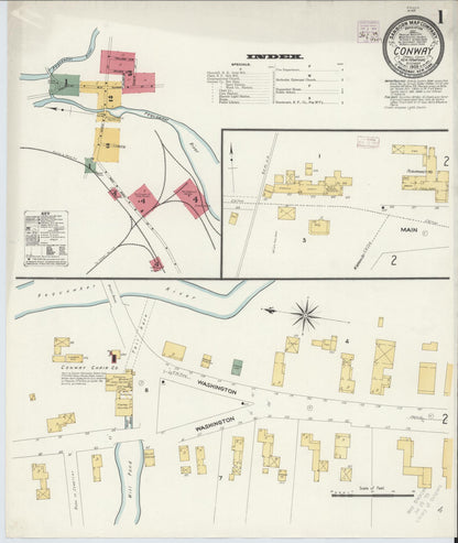 Sanborn Fire Insurance Map from Conway, Carroll County, New Hampshire (1908), Sheet #0001 - Complete Map Set gallery image, historic Sanborn map, vintage wall art, New Hampshire New Hampshire
