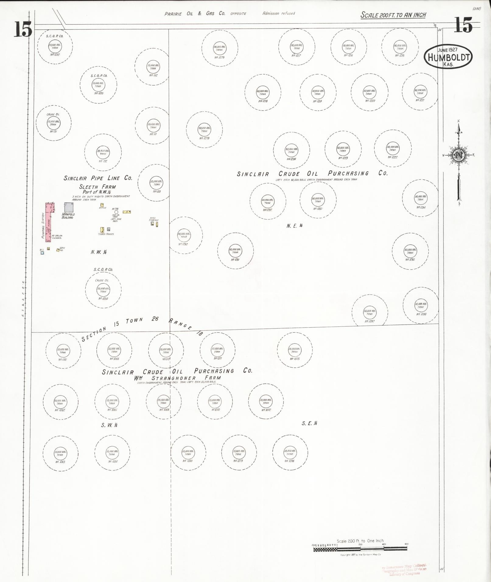 Sanborn Fire Insurance Map from Humboldt, Allen County, Kansas (1927), Sheet #0015 - Historic Sanborn Fire Insurance Map Print, vintage old map wall art, antique decor, genealogy gift, Kansas Kansas map
