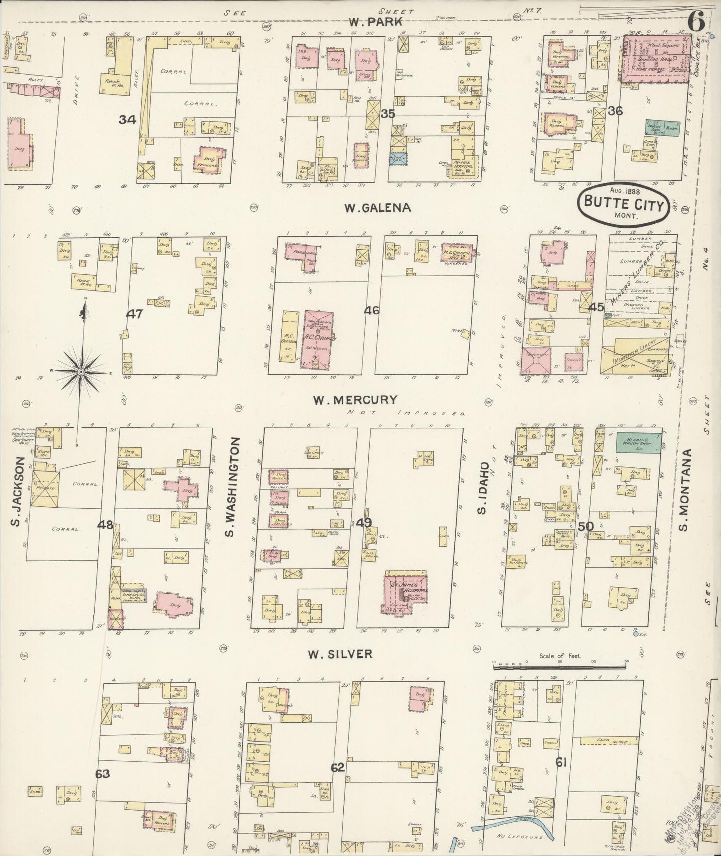 Sanborn Fire Insurance Map from Butte, Silver Bow County, Montana (1888), Sheet #0006 - Complete Map Set gallery image, historic Sanborn map, vintage wall art, Montana Montana