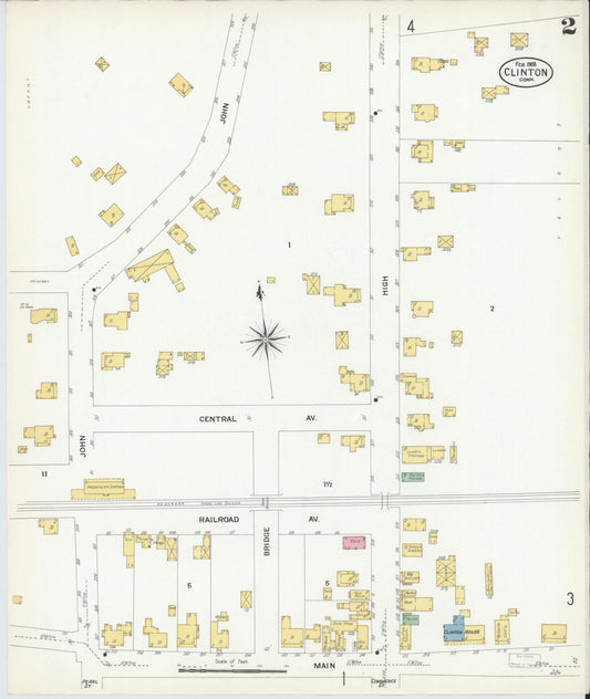 Sanborn Fire Insurance Map from Clinton, Middlesex County, Connecticut (1908), Sheet #0002 - Historic Sanborn Fire Insurance Map Print, vintage old map wall art, antique decor, genealogy gift, Connecticut Connecticut map