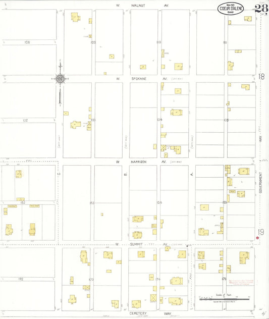 Sanborn Fire Insurance Map from Coeur D'alene, Kootenai County, Idaho (1921), Sheet #0028 - Historic Sanborn Fire Insurance Map Print, vintage old map wall art, antique decor, genealogy gift, Idaho Idaho map