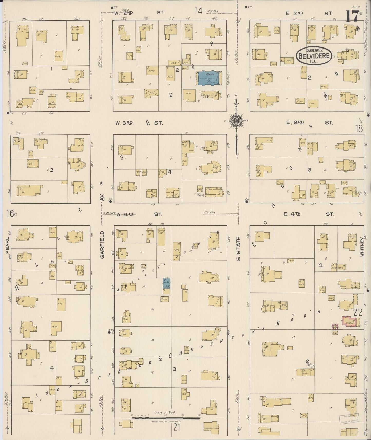 Sanborn Fire Insurance Map from Belvidere, Boone County, Illinois (1922), Sheet #0017 - Complete Map Set gallery image, historic Sanborn map, vintage wall art, Illinois Illinois