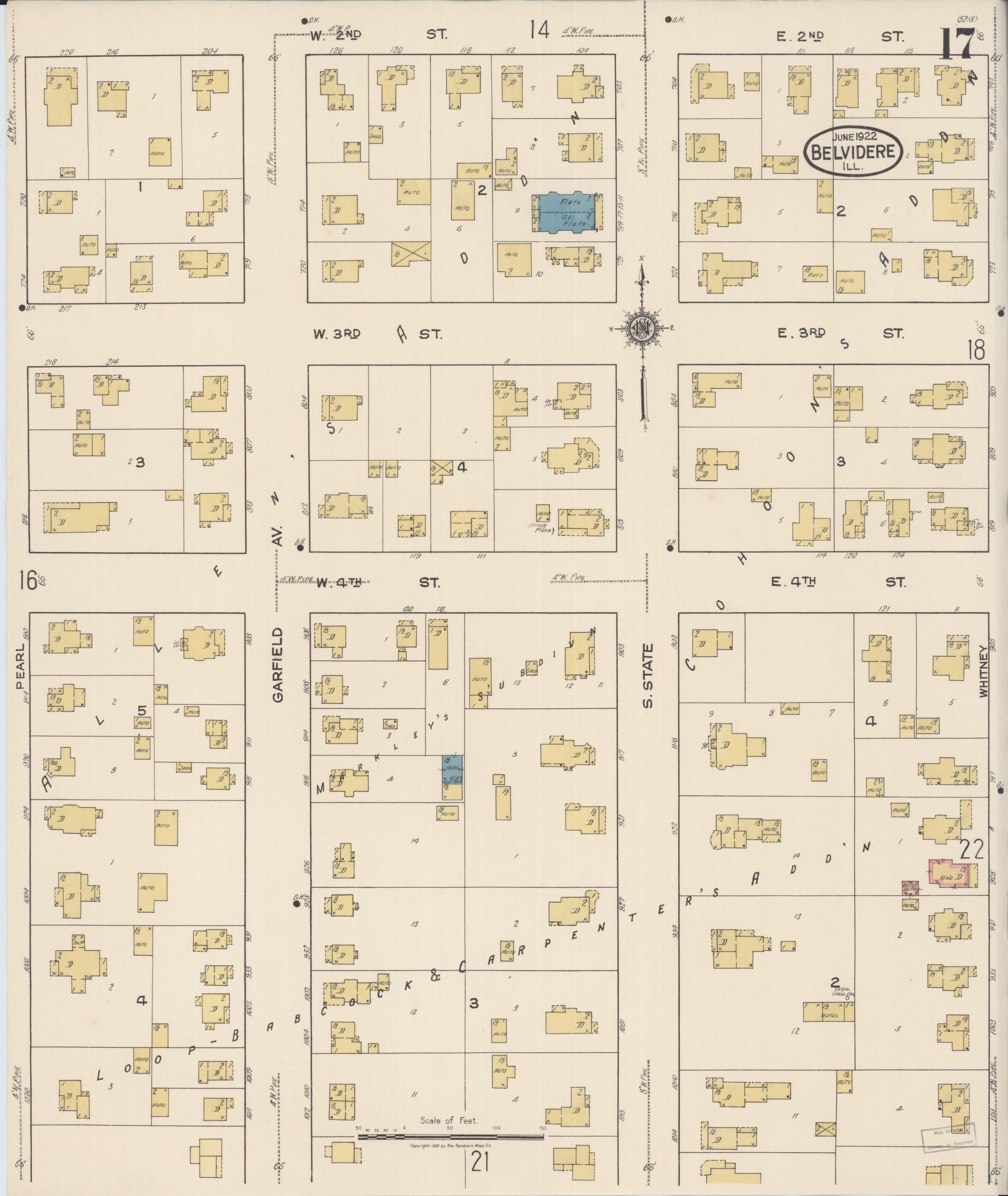 Sanborn Fire Insurance Map from Belvidere, Boone County, Illinois (1922), Sheet #0017 - Complete Map Set gallery image, historic Sanborn map, vintage wall art, Illinois Illinois