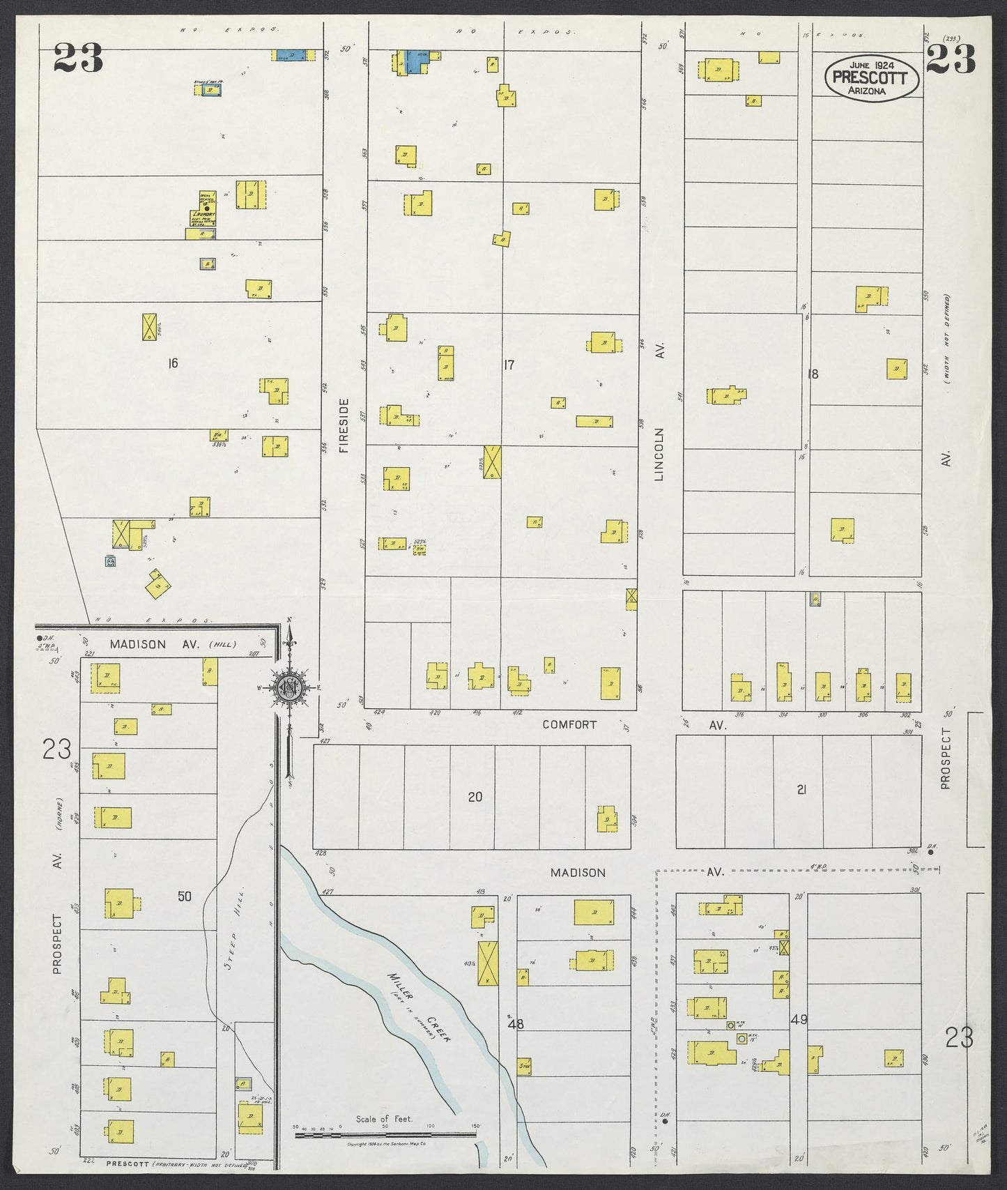 Sanborn Fire Insurance Map from Prescott, Yavapai County, Arizona (1924), Sheet #0023 - Complete Map Set gallery image, historic Sanborn map, vintage wall art, Arizona Arizona