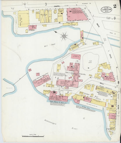 Sanborn Fire Insurance Map from Lewiston, Androscoggin County, Maine (1902), Sheet #0002 - Complete Map Set gallery image, historic Sanborn map, vintage wall art, Maine Maine