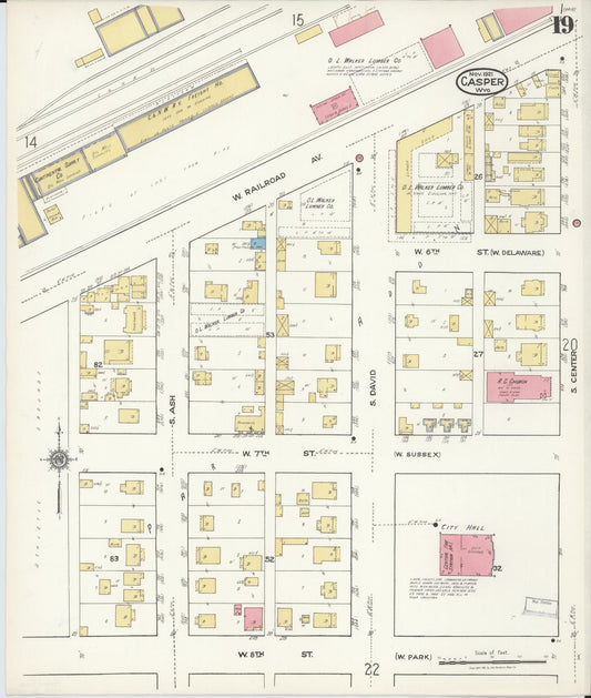 Sanborn Fire Insurance Map from Casper, Natrona County, Wyoming (1921), Sheet #0020 - Historic Sanborn Fire Insurance Map Print, vintage old map wall art, antique decor, genealogy gift, Wyoming Wyoming map