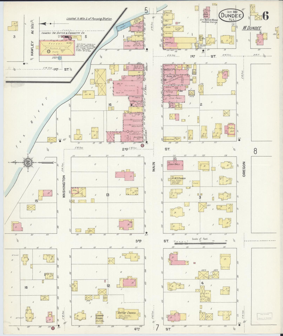 Sanborn Fire Insurance Map from Dundee, Kane County, Illinois (1912), Sheet #0006 - Historic Sanborn Fire Insurance Map Print, vintage old map wall art, antique decor, genealogy gift, Illinois Illinois map