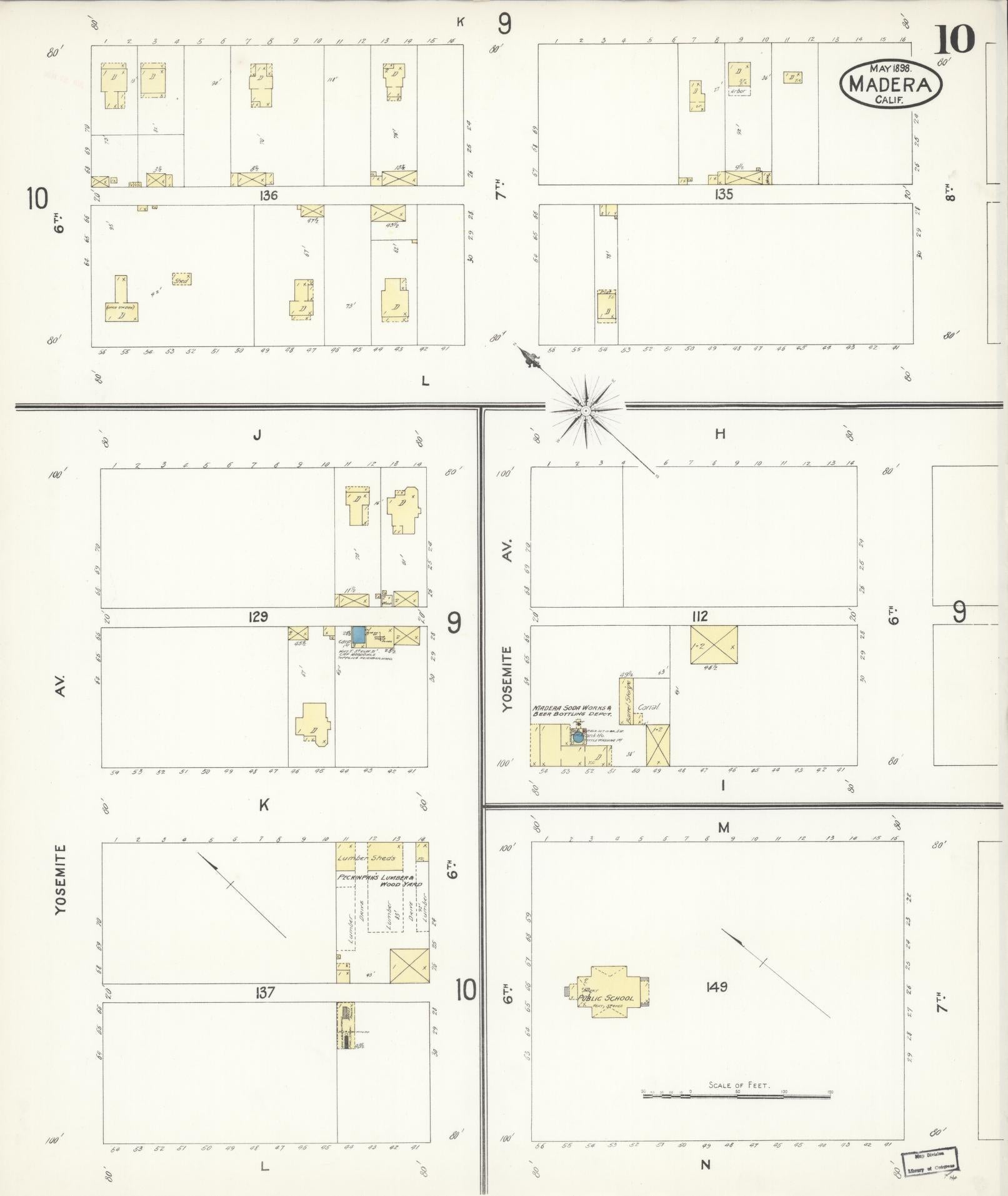 Sanborn Fire Insurance Map from Madera, Madera County, California (1898), Sheet #0010 - Historic Sanborn Fire Insurance Map Print, vintage old map wall art, antique decor, genealogy gift, California California map
