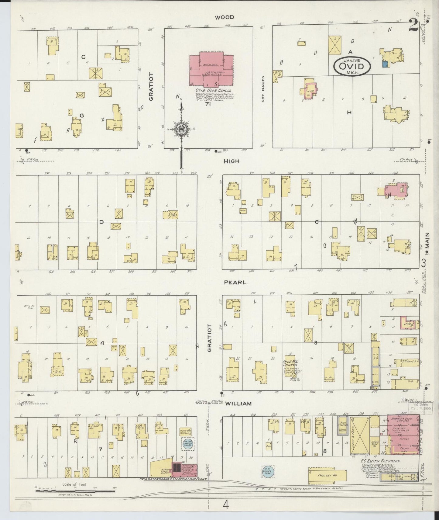 Sanborn Fire Insurance Map from Ovid, Clinton County, Michigan (1918), Sheet #0002 - Complete Map Set gallery image, historic Sanborn map, vintage wall art, Michigan Michigan