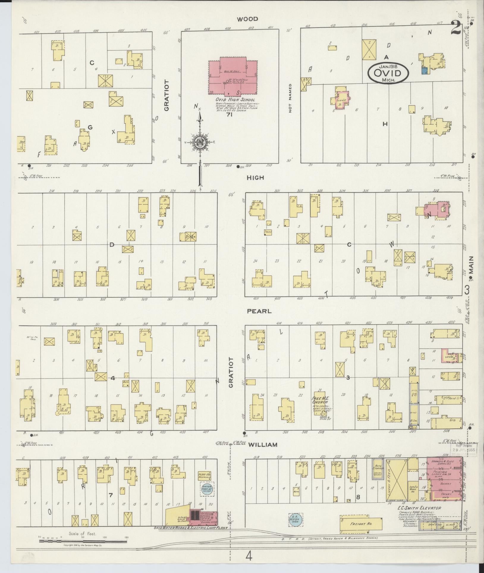 Sanborn Fire Insurance Map from Ovid, Clinton County, Michigan (1918), Sheet #0002 - Complete Map Set gallery image, historic Sanborn map, vintage wall art, Michigan Michigan