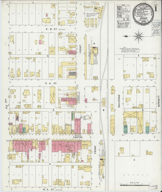 Sanborn Fire Insurance Map from Dana, Vermillion County, Indiana (1900), Sheet #0001 - Historic Sanborn Fire Insurance Map Print, vintage old map wall art, antique decor, genealogy gift, Indiana Indiana map