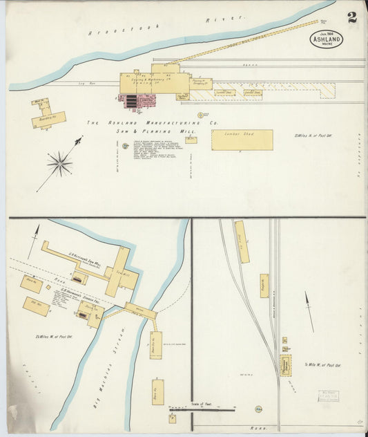 Sanborn Fire Insurance Map from Ashland, Aroostook County, Maine (1904), Sheet #0002 - Historic Sanborn Fire Insurance Map Print, vintage old map wall art, antique decor, genealogy gift, Maine Maine map