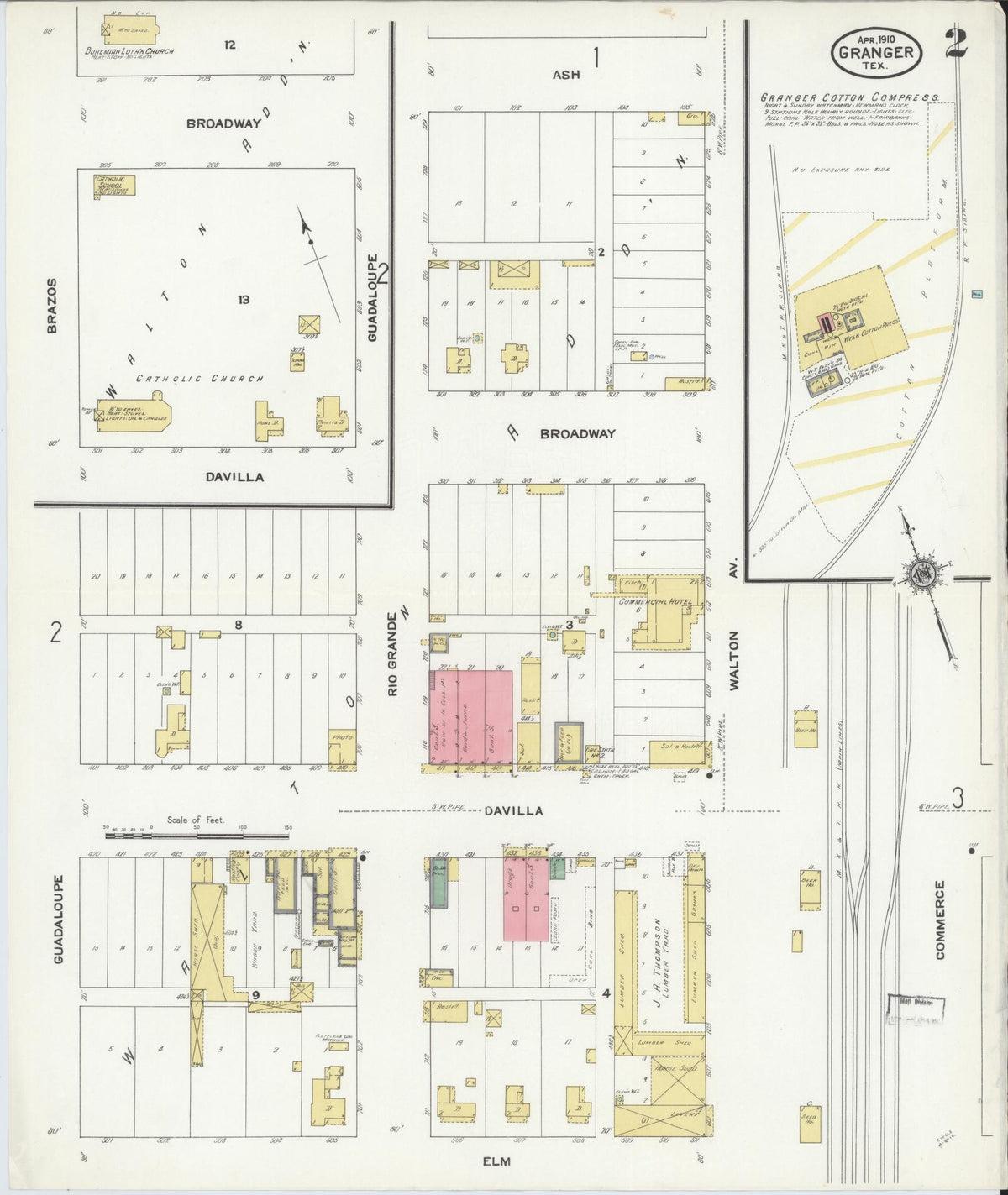 Sanborn Fire Insurance Map from Granger, Williamson County, Texas (1910), Sheet #0002 - Historic Sanborn Fire Insurance Map Print, vintage old map wall art, antique decor, genealogy gift, Texas Texas map