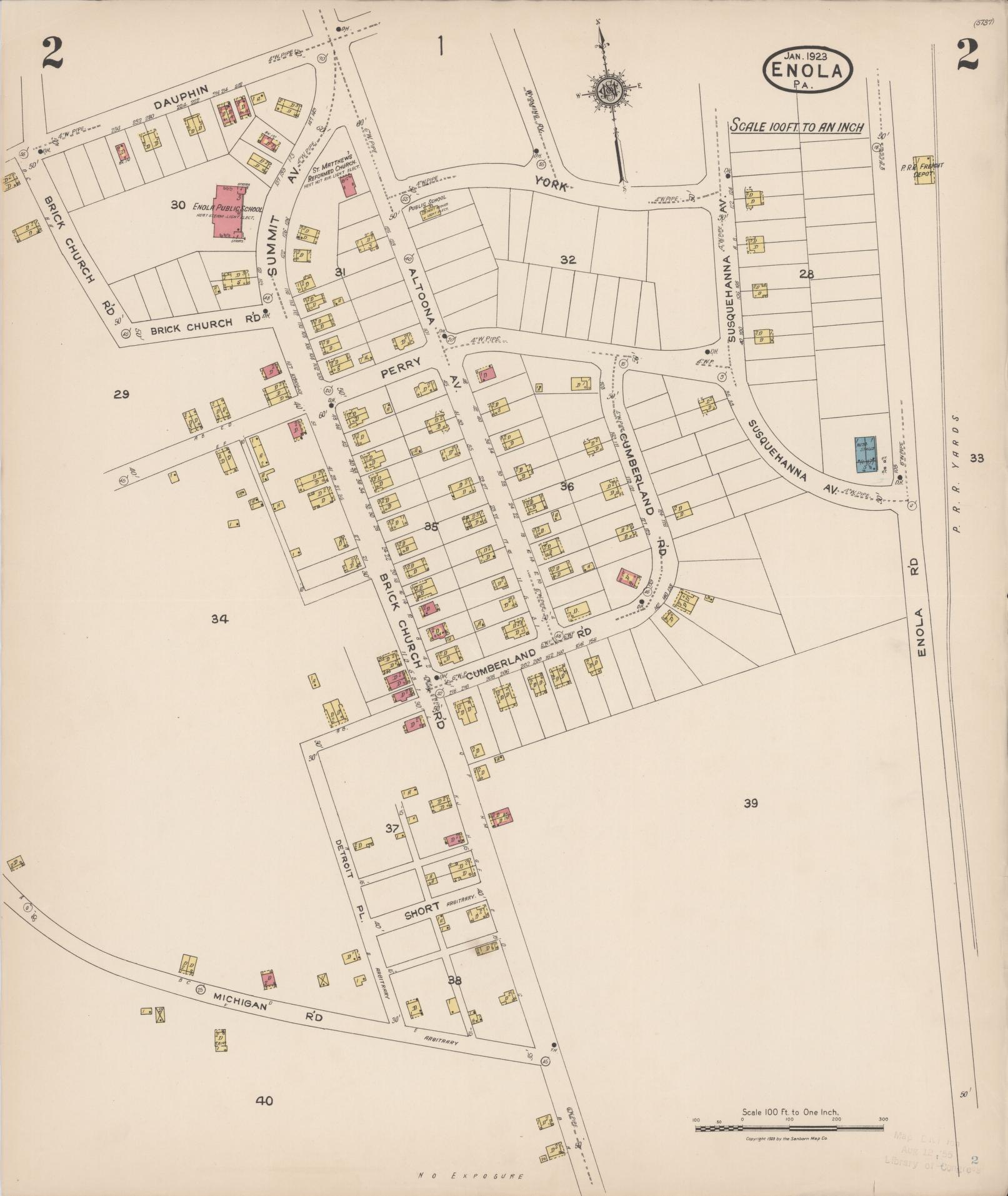 Sanborn Fire Insurance Map from Enola, Cumberland County, Pennsylvania (1923), Sheet #0002 - Historic Sanborn Fire Insurance Map Print, vintage old map wall art, antique decor, genealogy gift, Pennsylvania Pennsylvania map