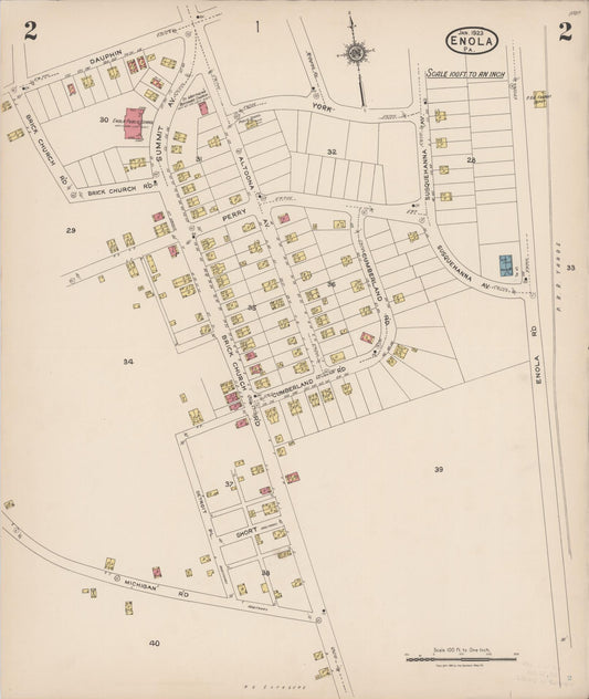 Sanborn Fire Insurance Map from Enola, Cumberland County, Pennsylvania (1923), Sheet #0002 - Historic Sanborn Fire Insurance Map Print, vintage old map wall art, antique decor, genealogy gift, Pennsylvania Pennsylvania map