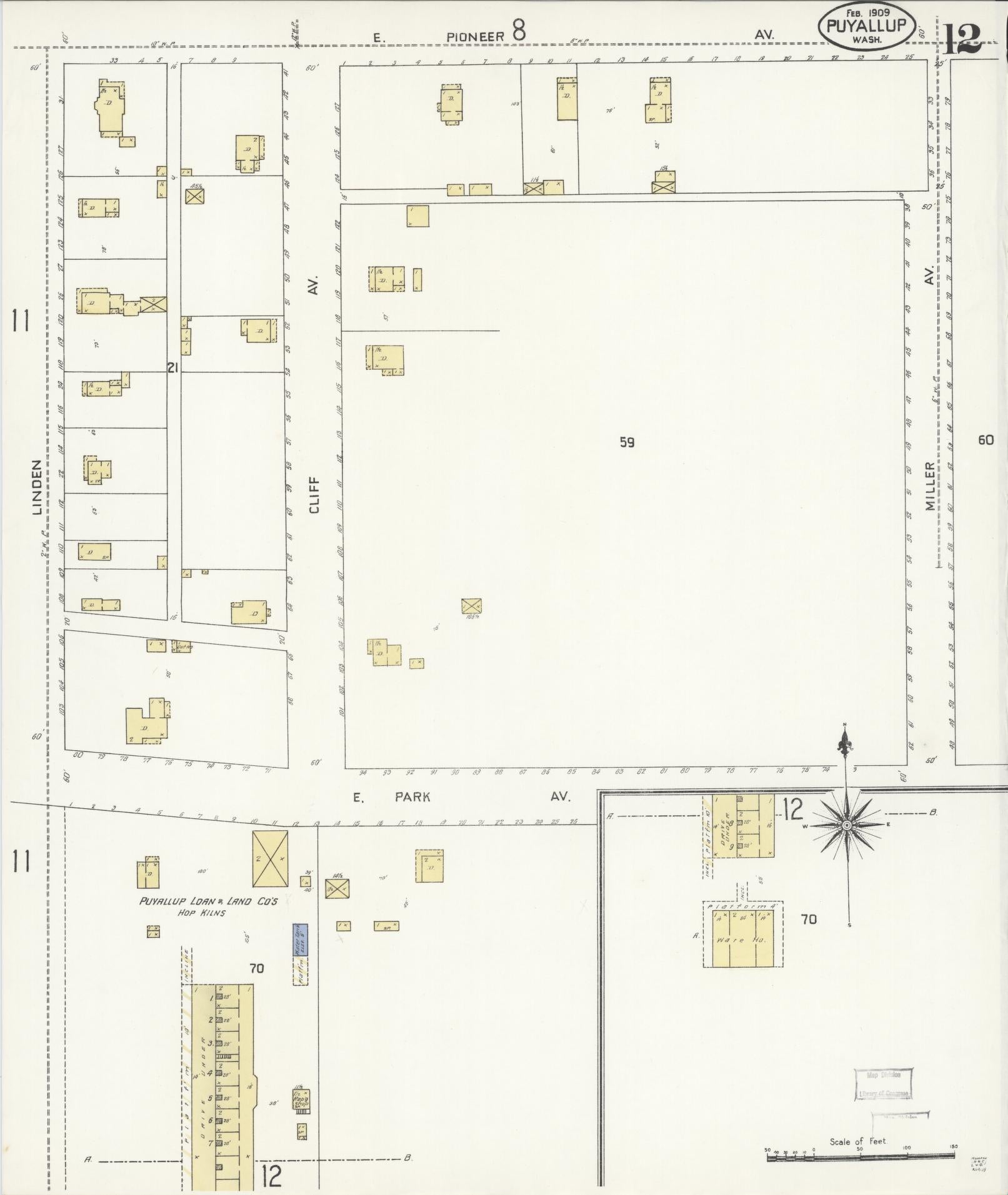 Sanborn Fire Insurance Map from Puyallup, Pierce County, Washington (1909), Sheet #0012 - Complete Map Set gallery image, historic Sanborn map, vintage wall art, Washington Washington