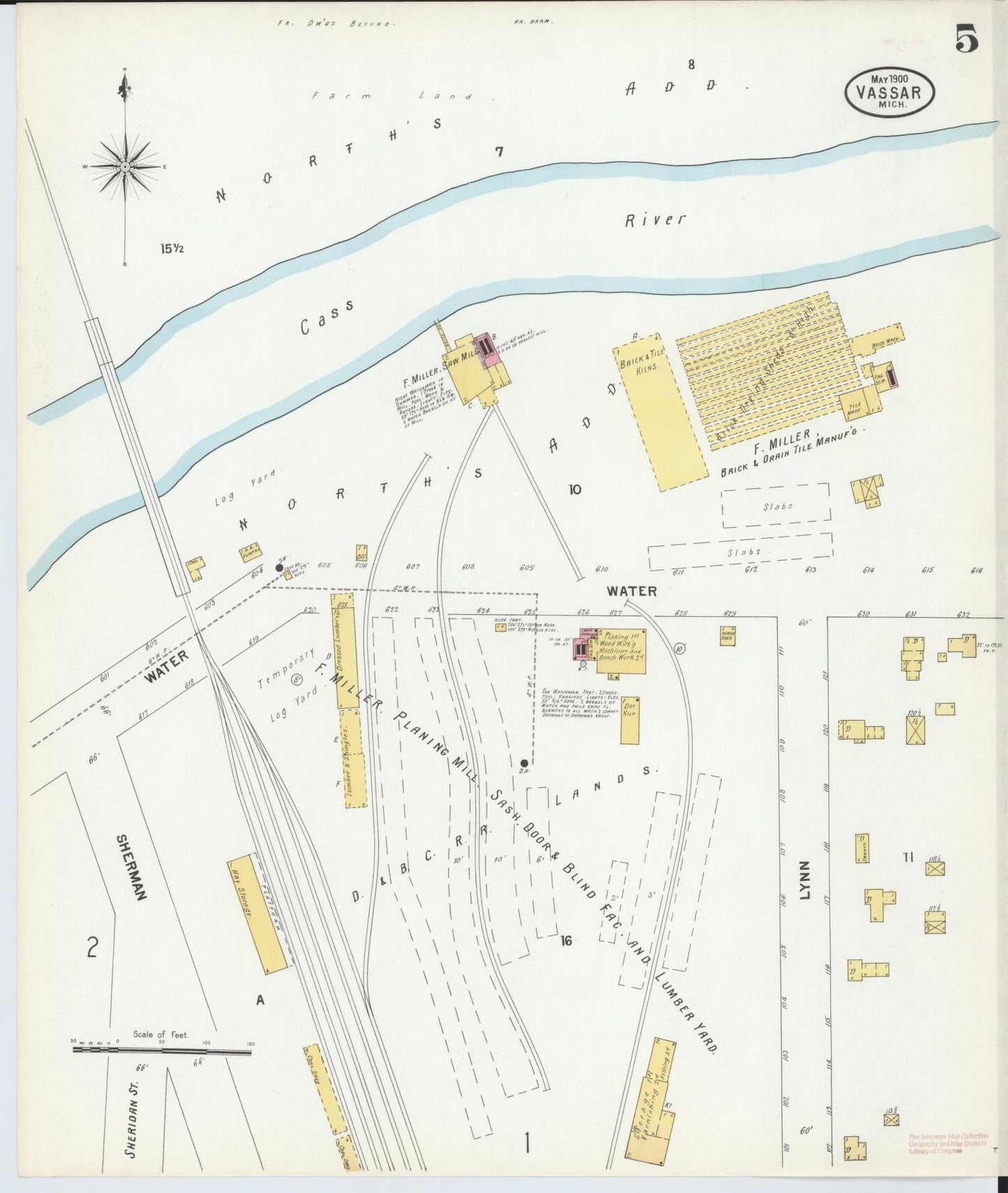 Sanborn Fire Insurance Map from Vassar, Tuscola County, Michigan (1900), Sheet #0005 - Complete Map Set gallery image, historic Sanborn map, vintage wall art, Michigan Michigan