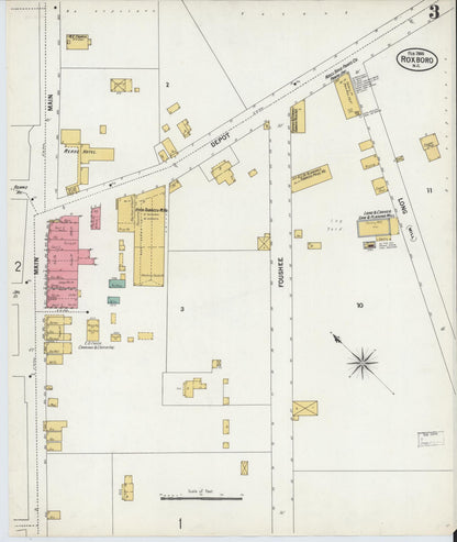 Sanborn Fire Insurance Map from Roxboro, Person County, North Carolina (1900), Sheet #0003 - Complete Map Set gallery image, historic Sanborn map, vintage wall art, North Carolina North Carolina