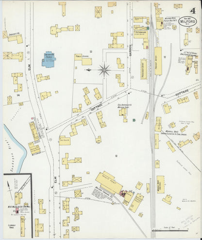 Sanborn Fire Insurance Map from Milford, Hillsborough County, New Hampshire (1901), Sheet #0004 - Complete Map Set gallery image, historic Sanborn map, vintage wall art, New Hampshire New Hampshire