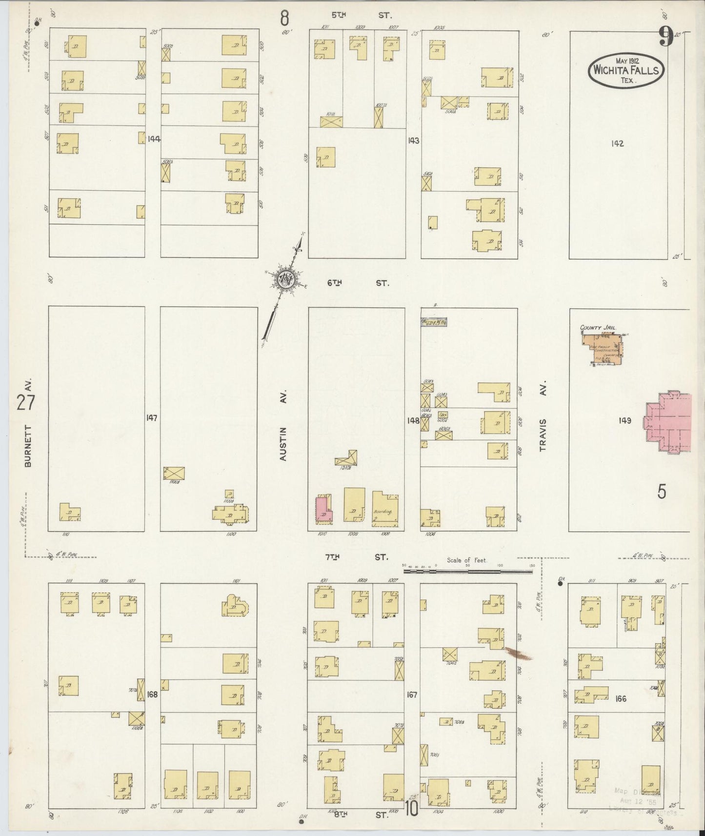 Sanborn Fire Insurance Map from Wichita Falls, Wichita County, Texas (1912), Sheet #0009 - Complete Map Set gallery image, historic Sanborn map, vintage wall art, Texas Texas