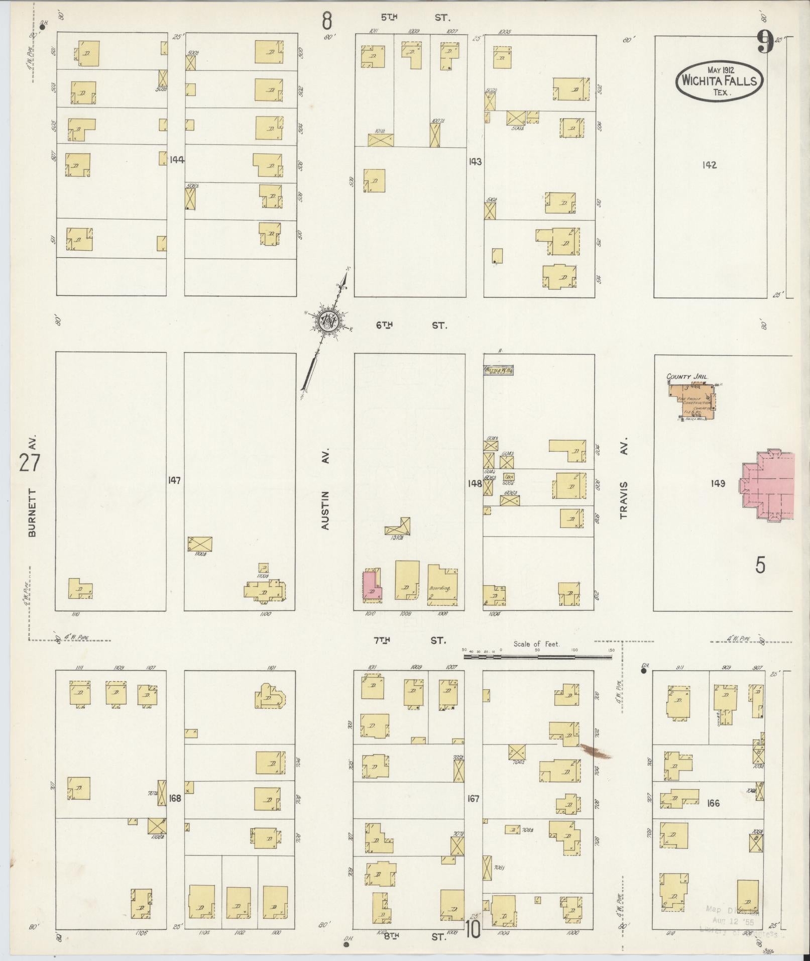 Sanborn Fire Insurance Map from Wichita Falls, Wichita County, Texas (1912), Sheet #0009 - Complete Map Set gallery image, historic Sanborn map, vintage wall art, Texas Texas
