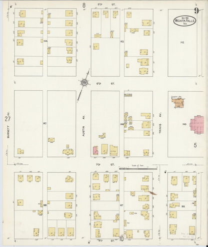 Sanborn Fire Insurance Map from Wichita Falls, Wichita County, Texas (1912), Sheet #0009 - Complete Map Set gallery image, historic Sanborn map, vintage wall art, Texas Texas