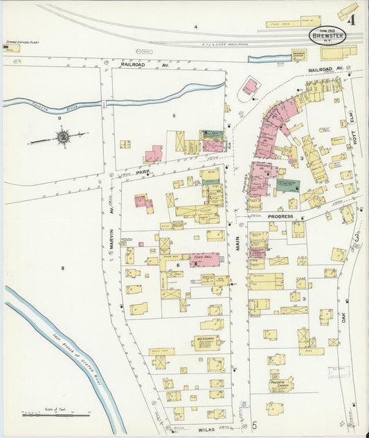Sanborn Fire Insurance Map from Brewster, Putnam County, New York (1910), Sheet #0004 - Historic Sanborn Fire Insurance Map Print, vintage old map wall art, antique decor, genealogy gift, New York New York map